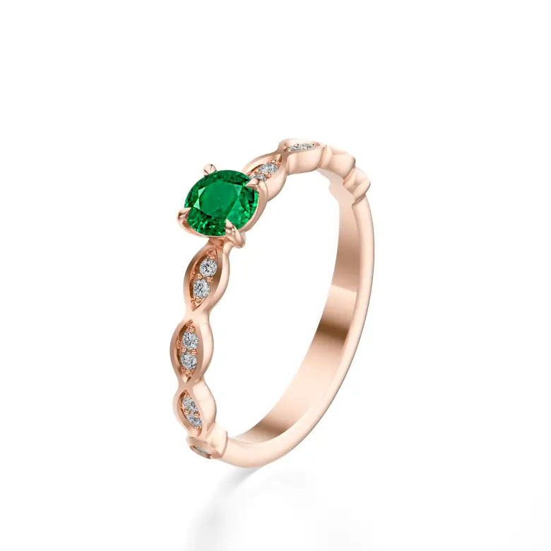 Pierścionek ze szmaragdem i diamentami różowe złoto AJPZ_133 Pierścionek ze szmaragdem i diamentami różowe złoto AJPZ_133